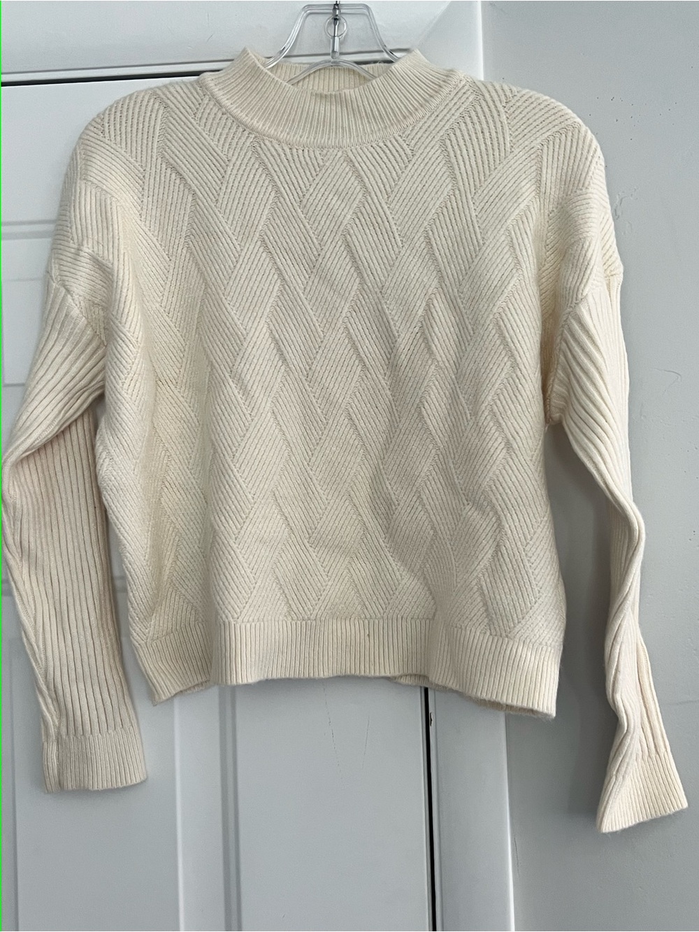 Cozy Cream Diamond-Pattern Mock Neck Sweater